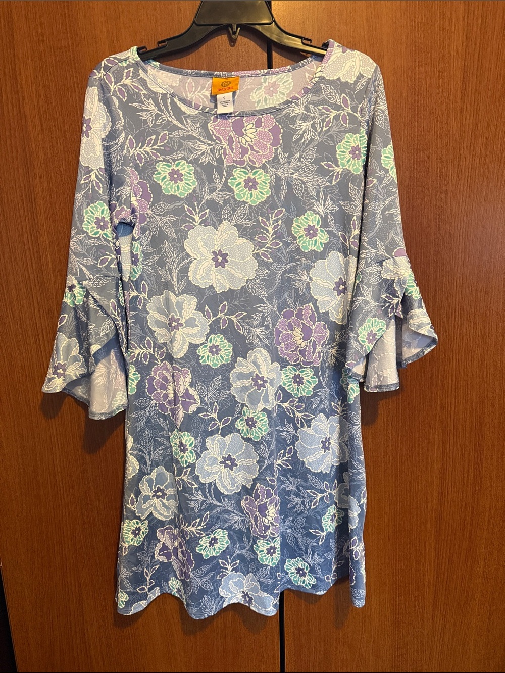 Ruby Rd. Purple Floral Bell Sleeve Shift Dress Stretch Boho